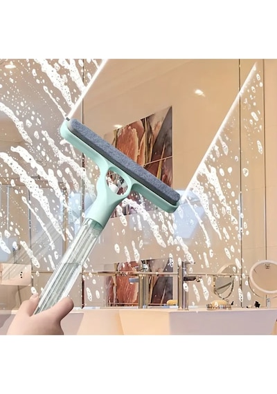Mucit Home 4 Ü 1 Arada Çift Taraflı Çok Amaçlı Cam Temizleme Kazıyıcı Ve Silme Fırçası Sprey Şişeli Mavi