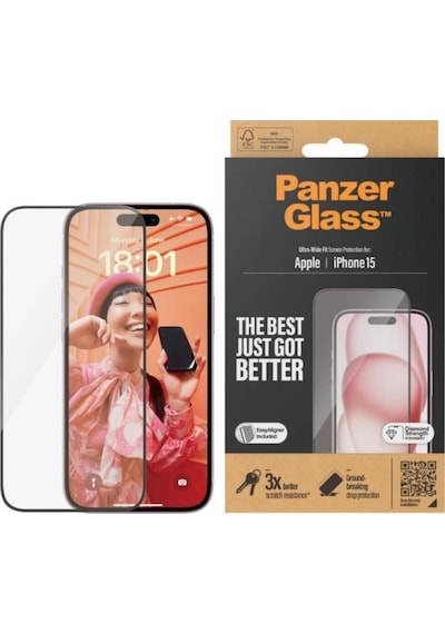 Panzerglass Apple iPhone 15 Uyumlu Ultra Geniş Uyum W. Kolay Hizalayıcı