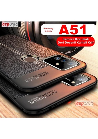 Samsung Uyumlu Galaxy A51 Kamera Korumali Deri Görünümlü Silikon Kilif 401765063