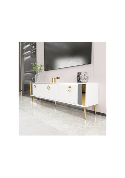 Terra 150 Cm Tv Ünitesi Tv Sehpası Beyaz-altın Beyaz