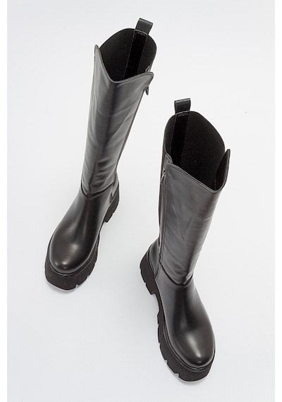 Luvishoes Solo Siyah Cilt Kadın Çizme Siyah