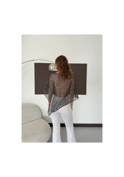 Verymoda Asimetrik Kesim Yarasa Kol Pullu Bluz D3118 Siyah