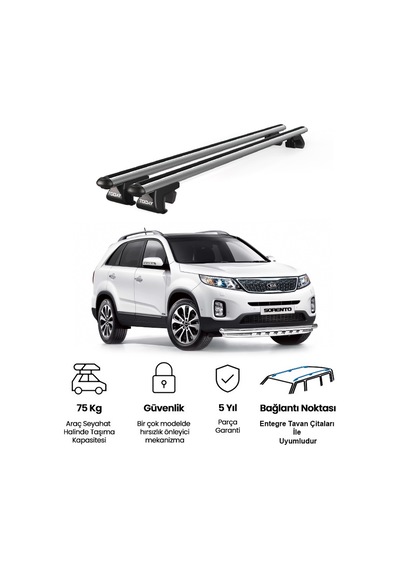 Venüs Kia Sorento 2010-2014 Uyumlu Gri Ara Atkı Port Bagaj Tavan Barı