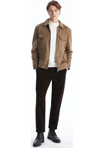 Lcw Vision Kahverengi Slim Fit Gömlek Yaka Süet Erkek Ceket