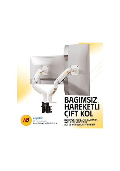 North Bayou Nb F160 Ergonomic Çift Kol 2-9 Kg Kapasiteli Yeni Nesil Profosyonel Monitör Standı Beyaz