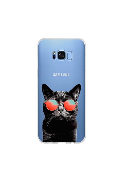Samsung Galaxy S8 Plus İle Uyumlu 1mm Slim Fit Kedi 3 050d Baskılı Şeffaf Kılıf Şeffaf