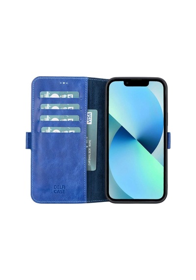 Apple İphone 13 Pro Max Uyumlu Deri Cüzdanlı Kılıf Okyanus Mavi