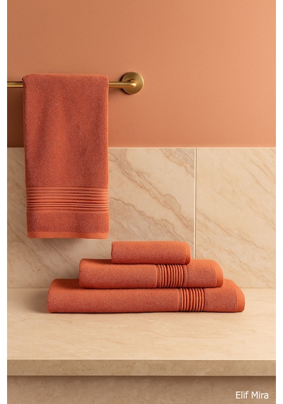 3 Parça Banyo Havlu Seti Pamuklu Günlük Kullanım Basic Kiremit