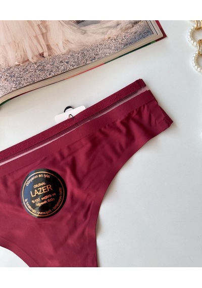 Orijinal Lazer Kesim Spandex Invisible Dikişsiz Transparan Detayl Bordo