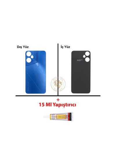 Tecno Pova Neo 3 Mavi Uyumlu Arka Kapak + B7000 Yapıştırıcı Arka Cam Batarya Pil Kapağı Lazer Kesim Diğer