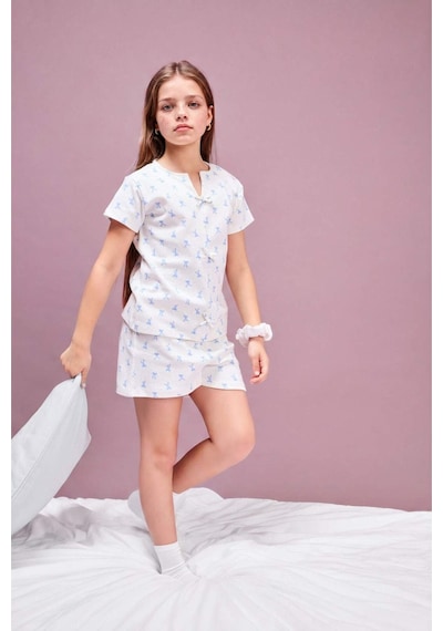 Defacto Regular Fıt 2li Pijama Takımı Kız Çocuk H5755a826smer105 Ekru-er105