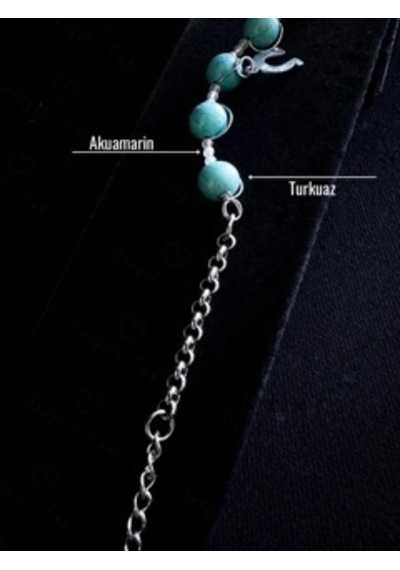 Turkuaz Ve Akuamarin Doğal Taşlı Çelik Bileklik Sevgili Takı Koleksiyonu Gümüş