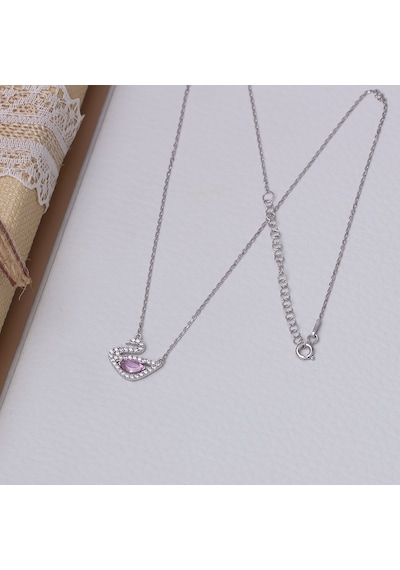 Kuğu Model Pembe Zirkon Taşlı 925 Ayar Gümüş Kadın Kolye