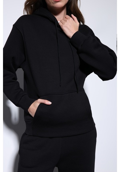 Antioch Kapüşonlu Basic Kadın Sweatshirt Siyah