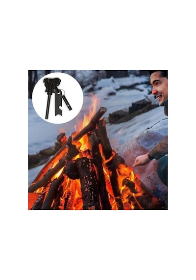 Bakgelal Magnezyum Ateş Başlatıcı Düdüklü Çakmak Taşı Kamp Survival Bushcraft Ateş Yakıcı - 0111000005 Gri