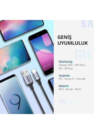 Ugreen 2.0 A Usb-a & Usb-c Örgülü Şarj Ve Data Kablosu, 25 Santimetre, Siyah, 60124, 60124 Siyah