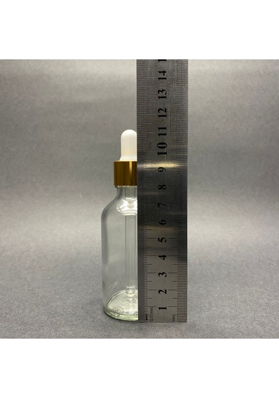 50ml Şeffaf Cam Damlalıklı Şişe , Gold Metalik Kapak , 50 Cc Sa