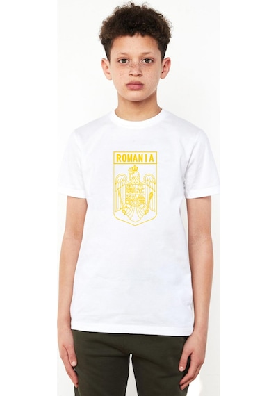 Tshirthane Romania Coat Arms Beyaz Çocuk Bisikletyaka Tshirt Beyaz