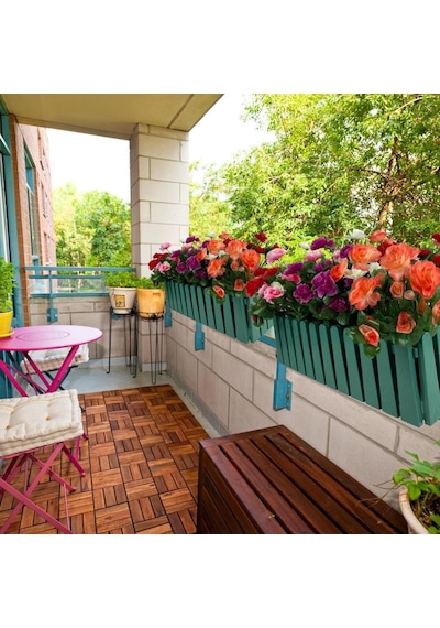 Yapay Çiçek Yeşil Çit Balkon Saksısı Renkli Açelya Çiçekli 55x20C