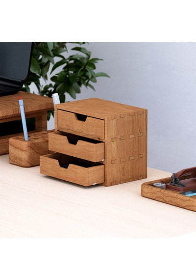Desna Üç Katlı Üç Çekmeceli Mini Dolap - Kiraz 18 Cm Uzunluk X 12.1 Cm Derinlik X 15.8 Cm Woodsaka Doğal Ahşap