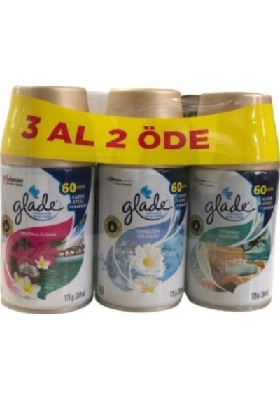 Glade Okyanus Sessizliği + Temizliğin Ferahlığı + Tropikal Floral Oda Kokusu Sprey 3 x 269 ML