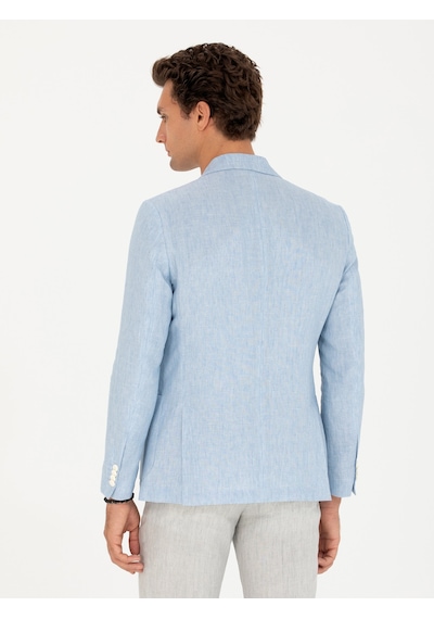 Cacharel Açık Mavi Slim Fit %100 Keten Ceket Denim