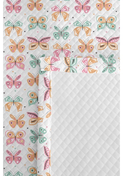 Evimde Bambaşka Kelebek Pastel Mint Çocuk Odası Tek Kişilik Pike Takımı - Pembe 160x220 CM Kapitone Yatak Örtüsü Evimde Bambaşka Kelebek Pastel Mint Çocuk Odası Tek Kişilik Pike Takımı - Pembe 160x220 CM Kapitone Yatak Örtüsü