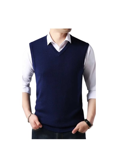 Tezzgelsin 2'li Erkek V Yaka Triko Tüylenmez Süveter Erkek Slim Fit Süveter Bordo - Lacivert