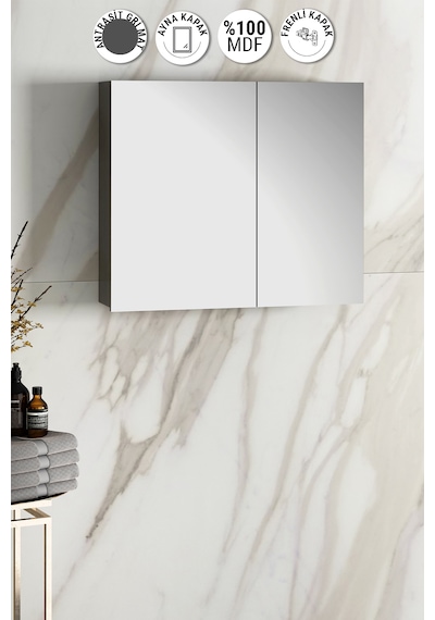 Çiğdem 80 Cm Antrasit Gri Mat Mdf Aynalı Asma Banyo Üst Dolabı Antrasit - Gri