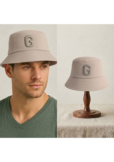 Bk Gift Kişiye Özel Harf Nakışlı Unisex Bucket Şapka Kahverengi Pamuk Gabardin Kumaş Yazlık Şapka