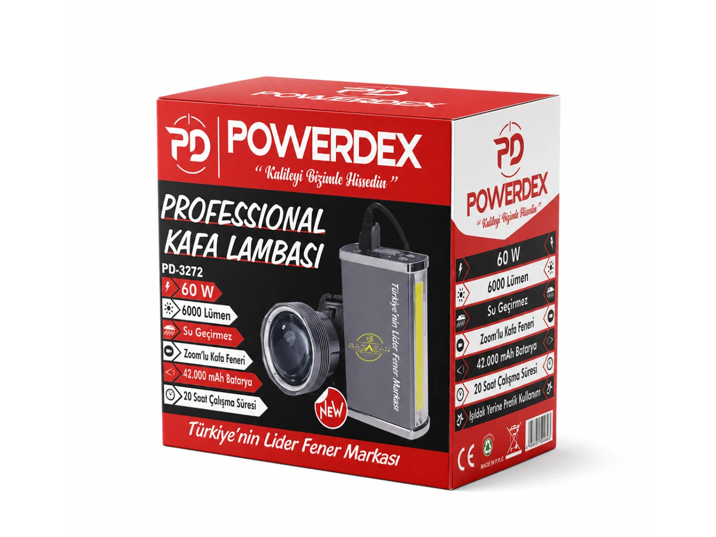 Powerdex Pd-3272 60w-6000 Lümen 42.000 Mah Powerbank&kafa Feneri&zoomlu Işıldak Diğer