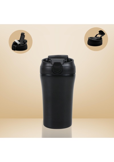 Paslanmaz Çelik Bardak Mug Termos 380 Ml Çift Katmanlı, Sızdırmaz Kapaklı-284 Siyah