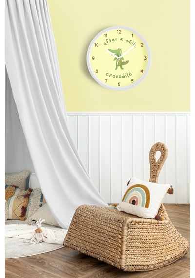 Sevimli Timsah Çocuk Odası Modern Duvar Saati - 42cm - Önü Camlı Beyaz Kasa - Sessiz Mekanizma-jh0337 Beyaz