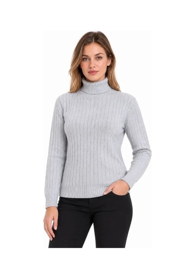 DefyModa Balıkçı Yaka Tam Boğazlı Kalın Fitilli Regular Fit Triko Kazak - Gri