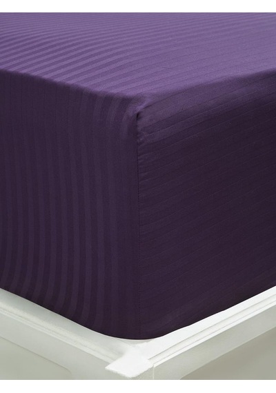 Çarşaf Stripe Saten Düz Lastikli Geniş Ölçü Mor