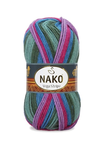 Tedar 5 Adet Vega Stripe Premium Akrilik El Örgü İpi Yünü No: 82408 Najmaddin (No:1) 8.5Cm X 10.5 Cm