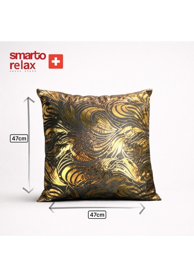 Smarto Relax Dolgulu Kırlent Antibakteriyel Desenli Dekoratif 45x45 Cm Siyah - Altın