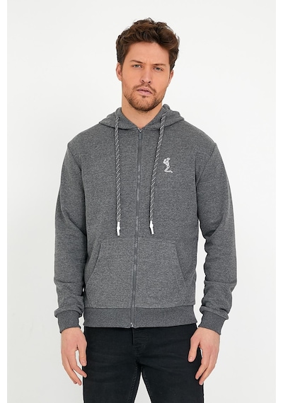 Polostate Erkek İskelet Nakış Fermuarlı 3 İplik Sweatshirt Antrasit