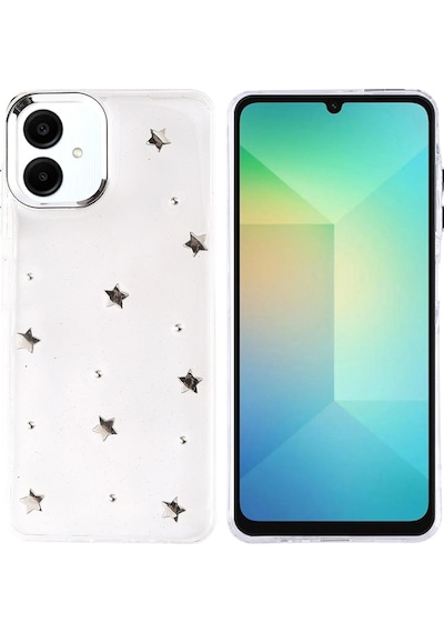 Galaxy A06 Kılıf Airbag Tasarımlı Simli Şeffaf Zore Kutup Kapak Yıldız