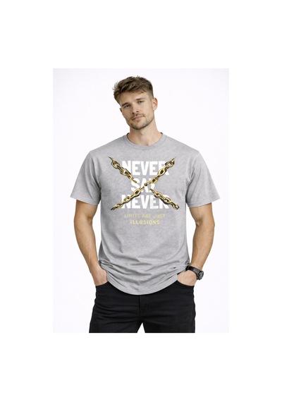 Herkesemoda Never Say Detaylı Basic T-shirt Gri