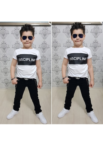 Turuncu Gardrop Fermuar Detay Tişört Ve Kot Pantolon Takım Çok Renkli