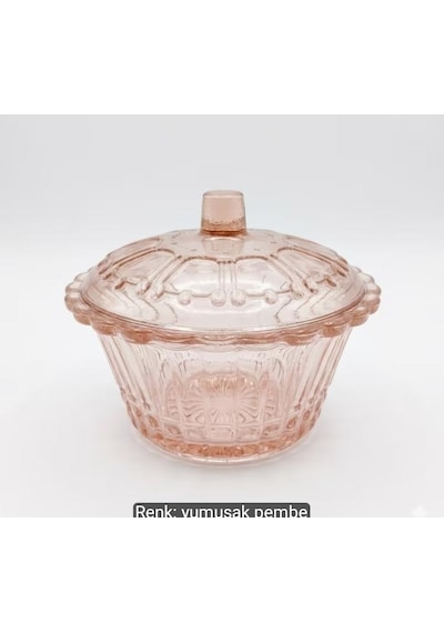 Pastel Pembe Rölyef Desenli Kristal Formlu Şekerlik