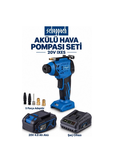 Scheppach C-ac20-x 20v Akülü Hava Pompası Seti 4.0 Ah Akü, Şarj Cihazı Ve Adaptörler Scheppach C-ac20-x 20v Akülü Hava Pompası Seti 4.0 Ah Akü, Şarj Cihazı Ve Adaptörler