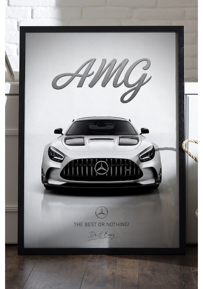Mercedes Amg Gt Black Series Siyah Ahşap Çerçeveli Poster, Dekoratif Araba Duvar Tablosu