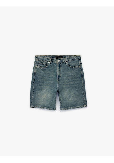 Koton Rahat Kalıp Pamuklu Bermuda Jean Şort Petrol 6sam40229nd