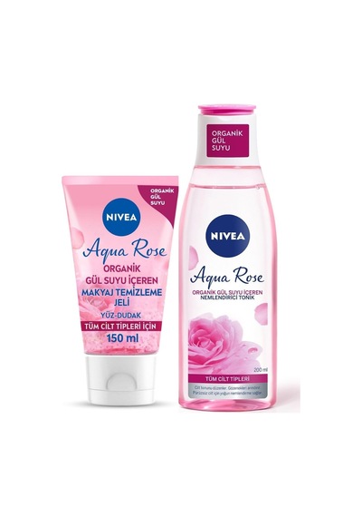 Aqua Rose Organik Gül Suyu İçerikli Yüz Temizleme Jeli 150ml Ve Nemlendirici Tonik 200ml, Makyaj Temizleyici, Yüz Bakım