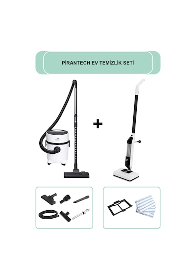 PiranTech ES-07 Panda Islak & Kuru Elektrikli Süpürge + CB-702 Buharlı Mop