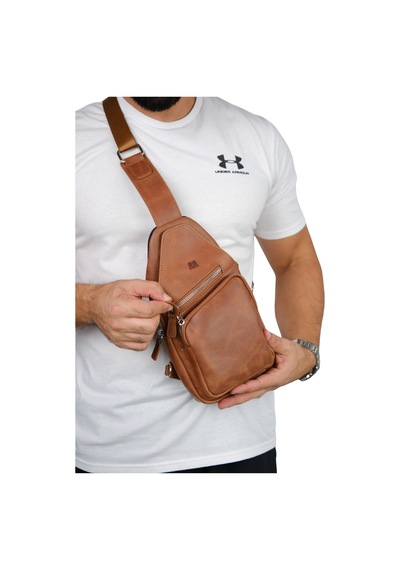 Mft Leather Hakiki Deri Unisex Çapraz Çanta Baggy 6981 Tiguan Taba