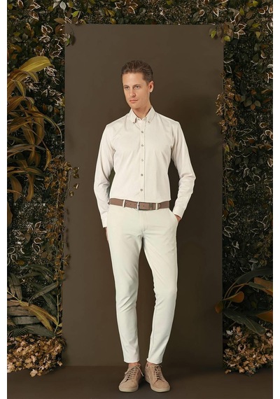 Efor Gk 711 Slim Fit Bej Klasik Gömlek Bej