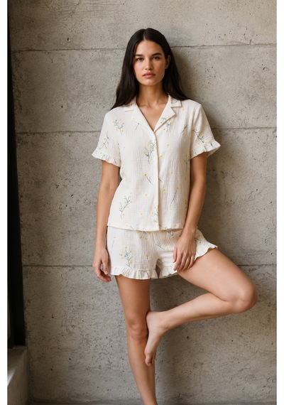 Kadın V Yaka Comfort Fit Çok Renkli Pijama Takımı